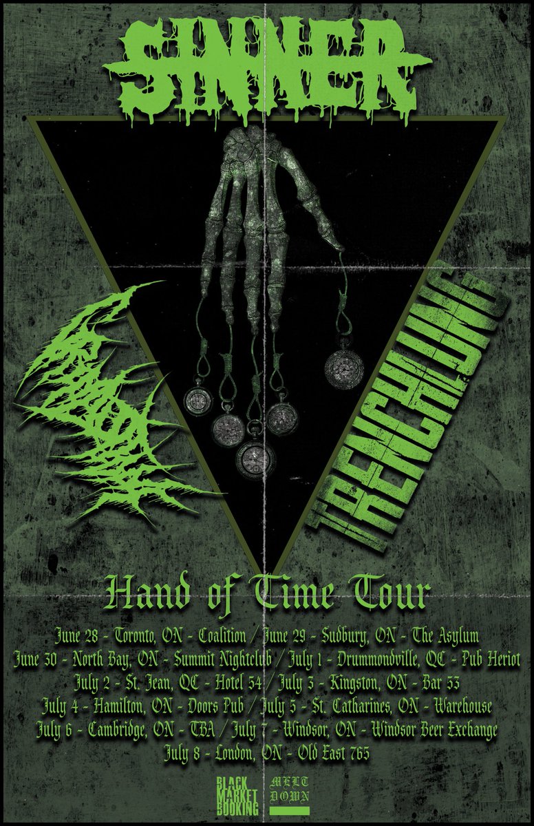 We’re very excited to announce that at the end of June we’ll be hitting the road with or pals in #grindstone and #trenchlung !! 

Catch us in your city #deathmetal #techmetal 
#blackenedhardcore #sinner #handoftimetour #sanityinthemouthofhell