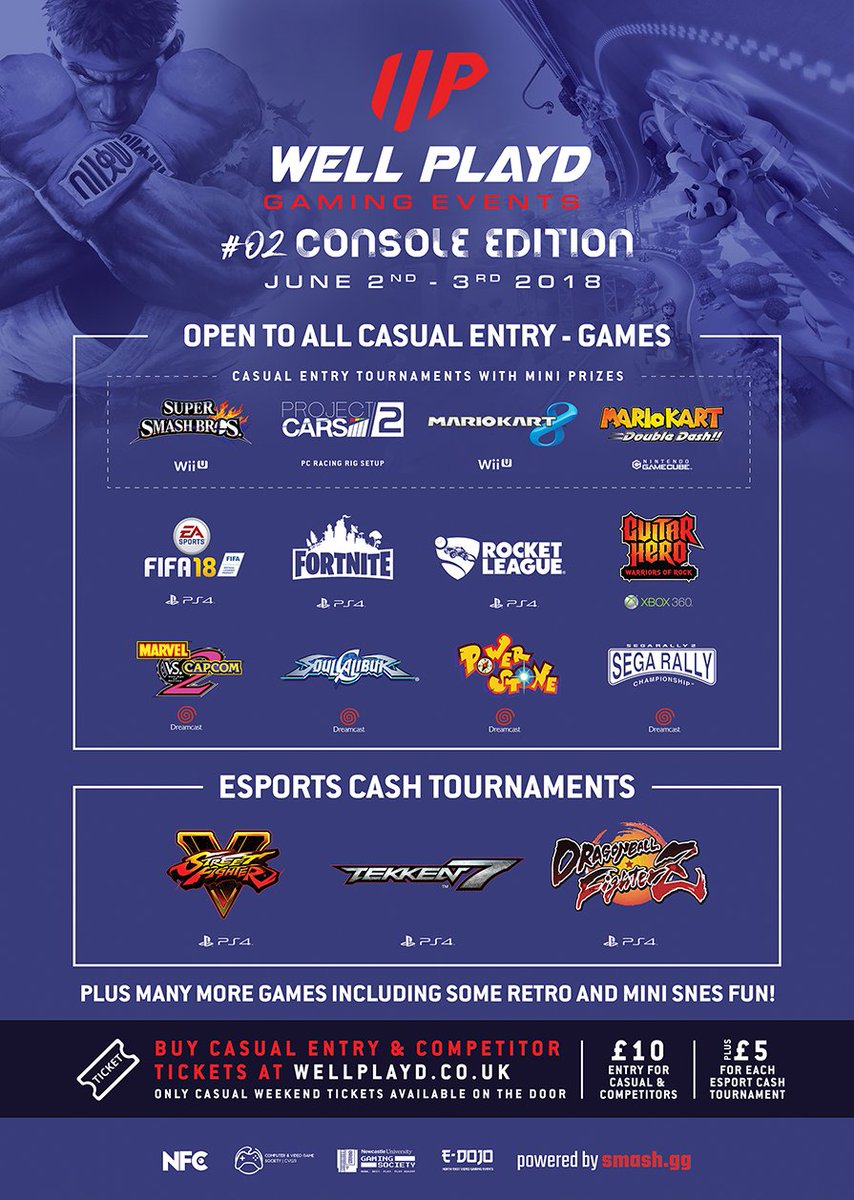 WellPlaydUK's tweet photo. Just over a week to go now at @COMPUTERorBIT. Just some of the games, fun tournaments and esport tournaments on offer over the weekend.
Tickets: https://t.co/l0G8ZE8daC 🎮🏎️👊⚽🏆🕹️
Plenty more games on offer we couldnt fit on here! Discord: https://t.co/Xc8j99urqq #WP02 https://t.co/8BVOTgB7Uu