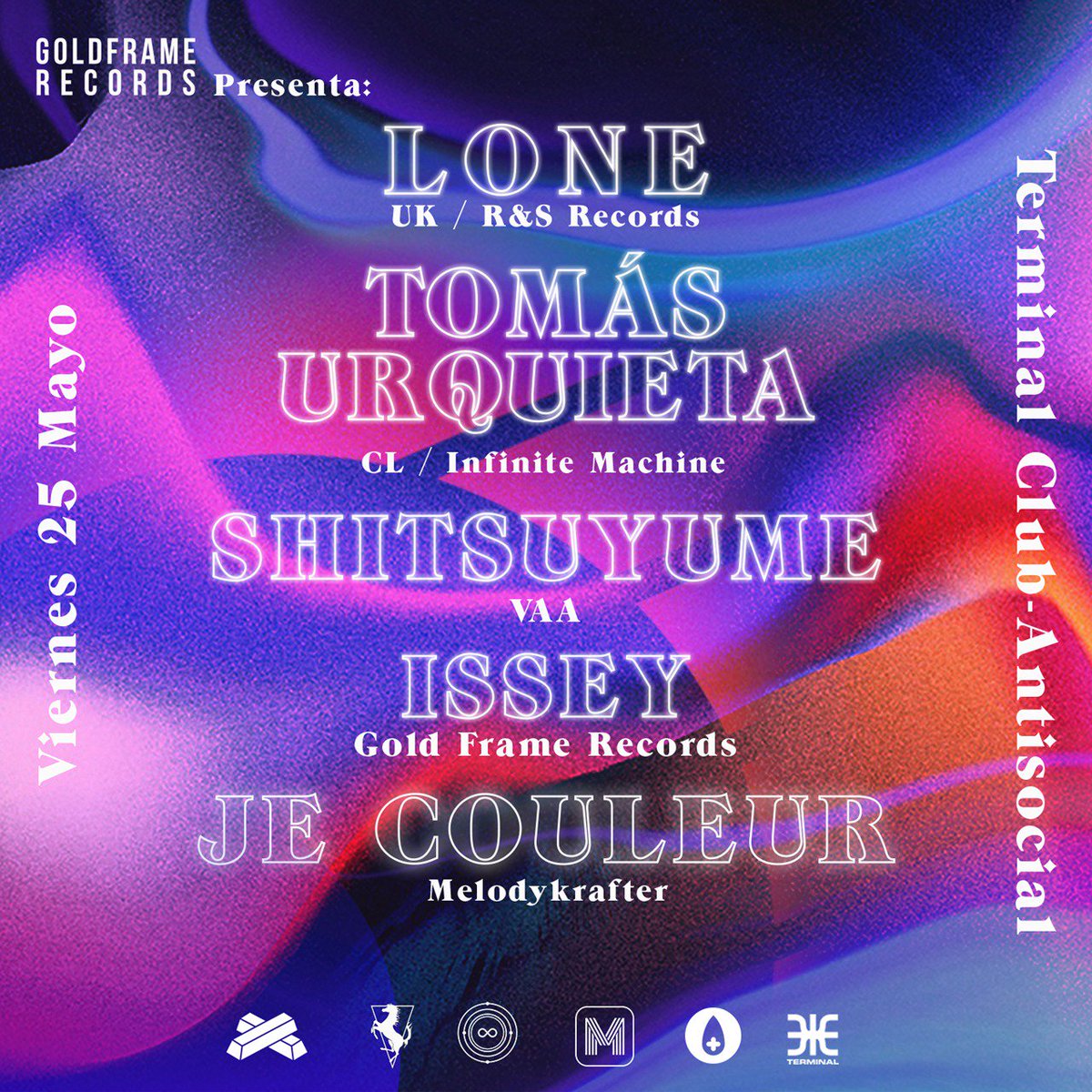 Hoy <a href="/GoldFrameMX/">Gold Frame Records</a> presenta una noche para alucinar en #TerminalClubAntisocial: se presentan junto a <a href="/Lone/">Lone</a>, el chileno @tomasurquieta y una fila de talentos locales como Je Couleur, Issey y Shisuyume (失夢) | Acá el trip 👇