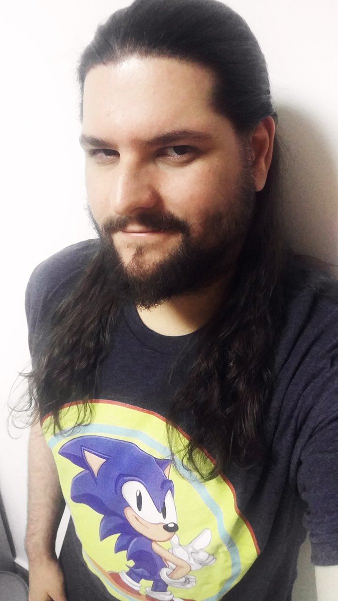 terryb222's tweet photo. I don't often post selfies and that sort of thing,
 But why not show  off my design for a Sonic Mania shirt that I have had for sale online  for exactly two seconds before it was taken down, haha. At least I got  one :> https://t.co/vSWwEGoh3o