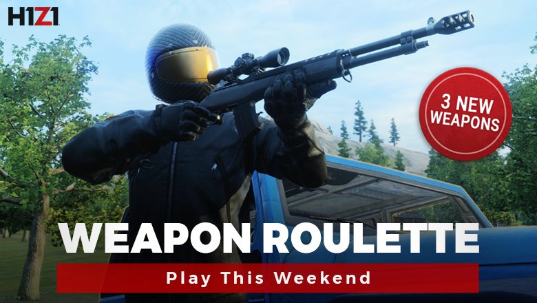 H1Z1's tweet photo. [PC Event] Weapon Roulette is now LIVE in Arcade mode for the weekend, featuring three new weapons for you to get your hands on: the RPG, the LMG, and the BRAND NEW Ranch Rifle! 

See rewards: https://t.co/VnYwxCwwfw https://t.co/BKULsEcudm