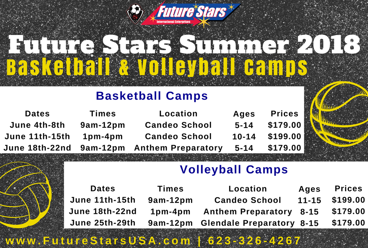 ArizonaSportsCo's tweet photo. Check out our summer camp options for Basketball, Volleyball, Leadership and Adventure Camp through our company Future Stars
https://t.co/5ZMqLU1v45 https://t.co/0Wm2MTlBaJ