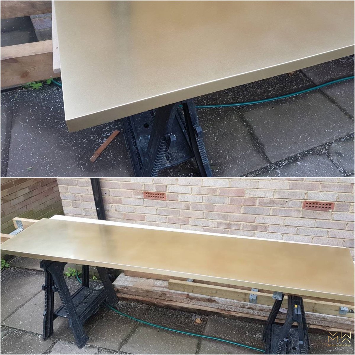 ModumWorktops's tweet image. What a week it has been! 
Brass bar in progress. Client deciding wether to go with polished brass look and then last bit- aged stud nails detailing on the edge.
#ModumWorktops #brassweek #brasbar #unique #loveit #brassideas #uniquespaces #bespoke #handmade