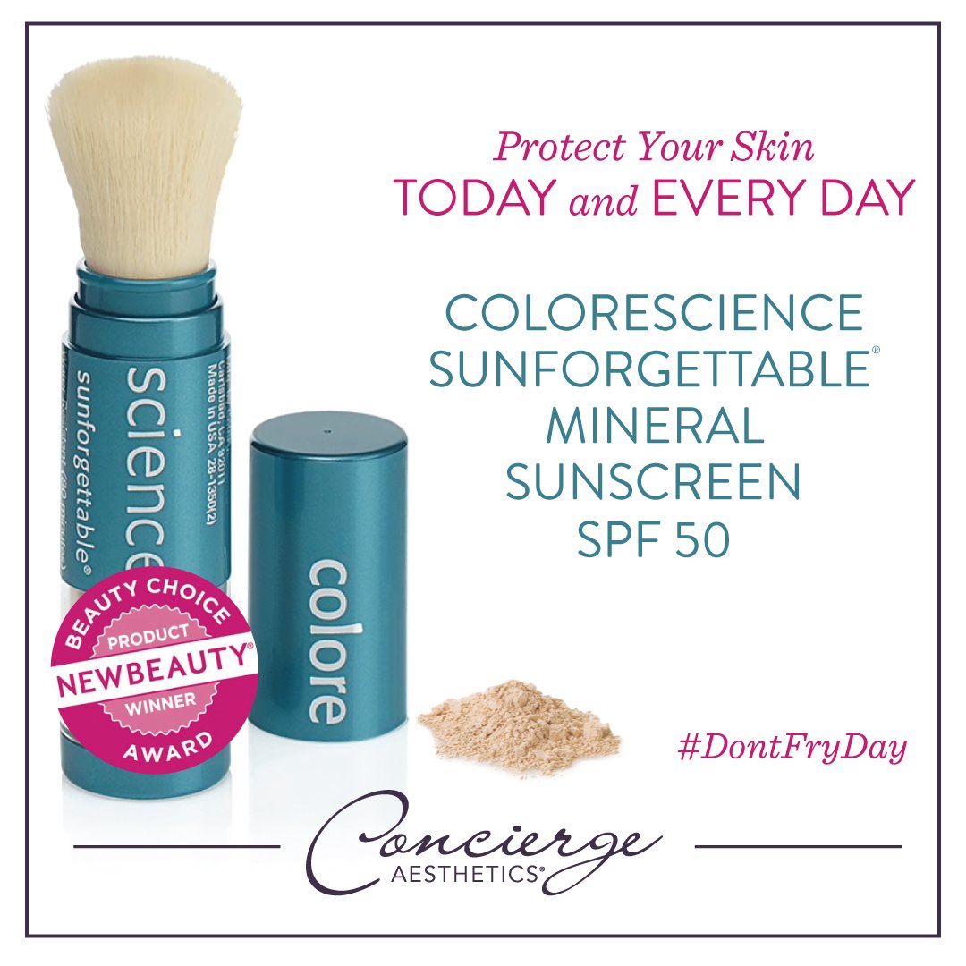 It's #DontFryDay Protect your skin today and every day.  Make protecting your skin part of your daily routine with #colorscience #sunforgettable Mineral Sunscreen available at #conciergeaesthetics. #newbeautyawards #mineralsunscreen #irvine #bestoftheoc #antiaging #skincare