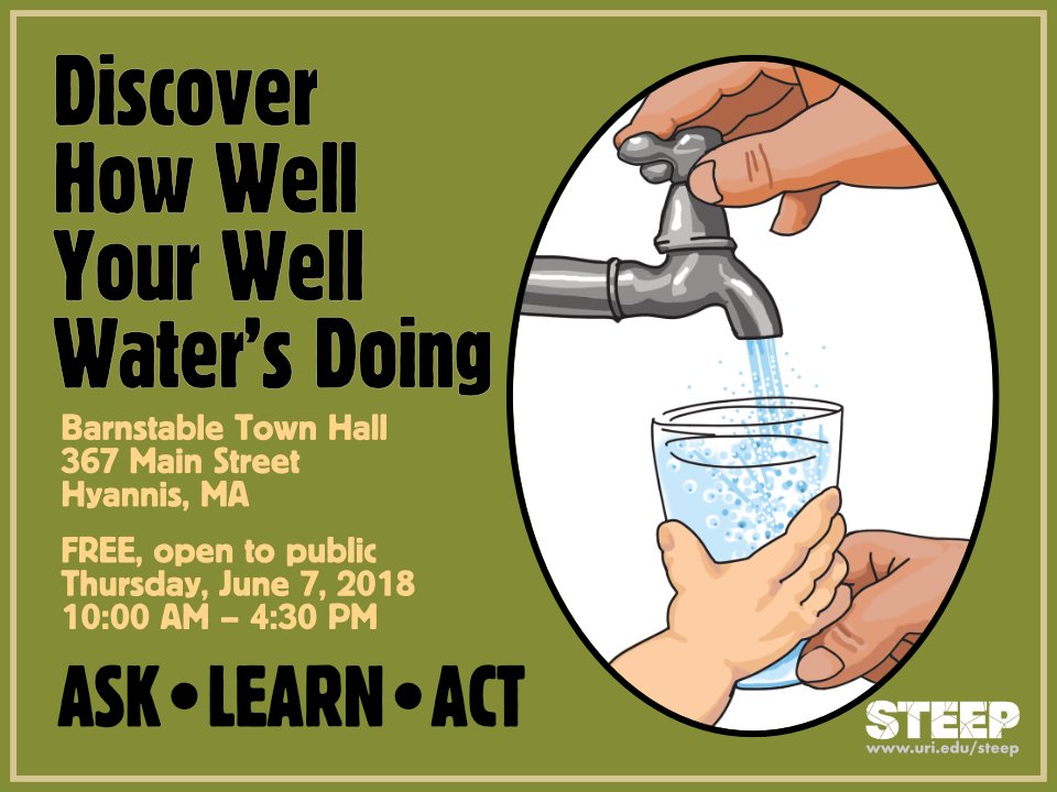 Sign up to participate in the STEEP well water testing program at STEEP Science Day on June 7th in Cape Cod: web.uri.edu/steep/science-… #NIEHS+STEEP #wellwatertesting #PFASs @SilentSpringIns