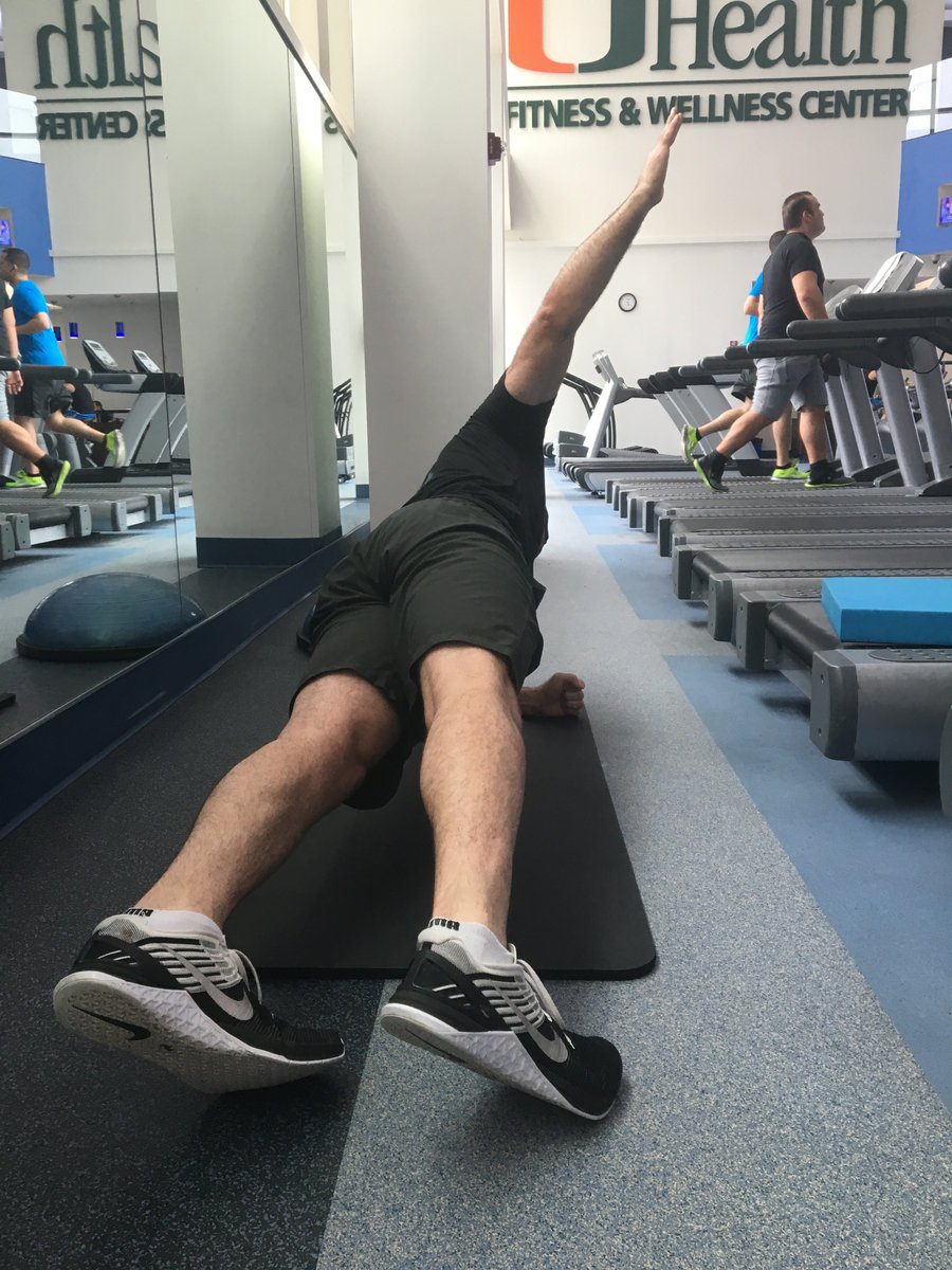 JCharnoffMD's tweet photo. Low back pain guru Dr. Chris Moriarty pictured here demonstrating three exercises inspired by the great @drstuartmcgill that all athletes should add to their routine to enhance spine stability.1 curl up 2 side bridge 3 birddog #PMR #Physiatry #SportsMedicine #bjj @DMolinares_MD https://t.co/riogD5PlBj