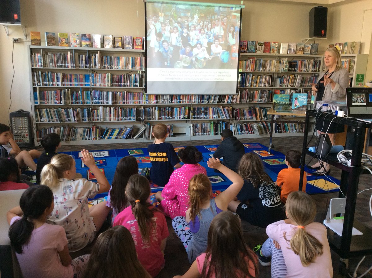 BrendaMBrush's tweet photo. "Something to do. Something to work hard at. Something to be proud of." LIFE according to Susan Hood, award wining author of Ada's Violin, who met with #JC 4th graders today. #PracticeIsImportant @JC_LLC
@GPSLibraries @JCSPrincipal @JCAsstPrincipal @sHood125 https://t.co/LXylh5IbP6