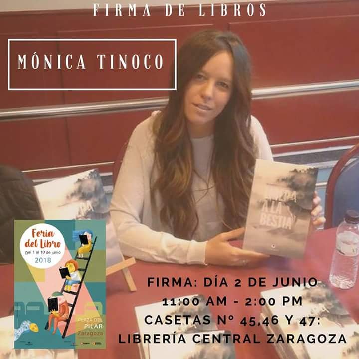 monica_tinoco_'s tweet photo. FERIA DEL LIBRO DE ZARAGOZA 2018 ✍📚💖
2 de Junio desde las 11:00 am hasta las 2:00 pm.
¡¡Firmare a todos los asistentes!!
¡¡Os espero!!
#FLZ18
#FeriadelLibroZaragoza
#FeriadelLibroZaragoza2018
#Firmadelibros
#Liberaalabestia
#Monicatinoco
#ChiadoEditorial
#Zaragoza https://t.co/GYOwmhABL6