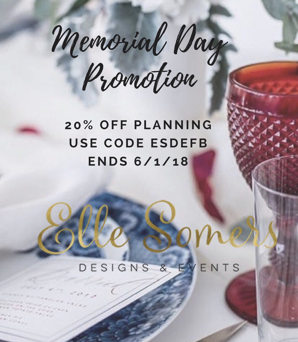 While you’re out taking advantage of all the holidays sales this weekend, don’t miss out on our promotion!
#memorialday #weddingplanning #eventplanning #savings #marylandeventplanner #bridesmaid #engaged #bridetobe #dcweddingplanner #birthday #bridalshower #ellesomersdesigns