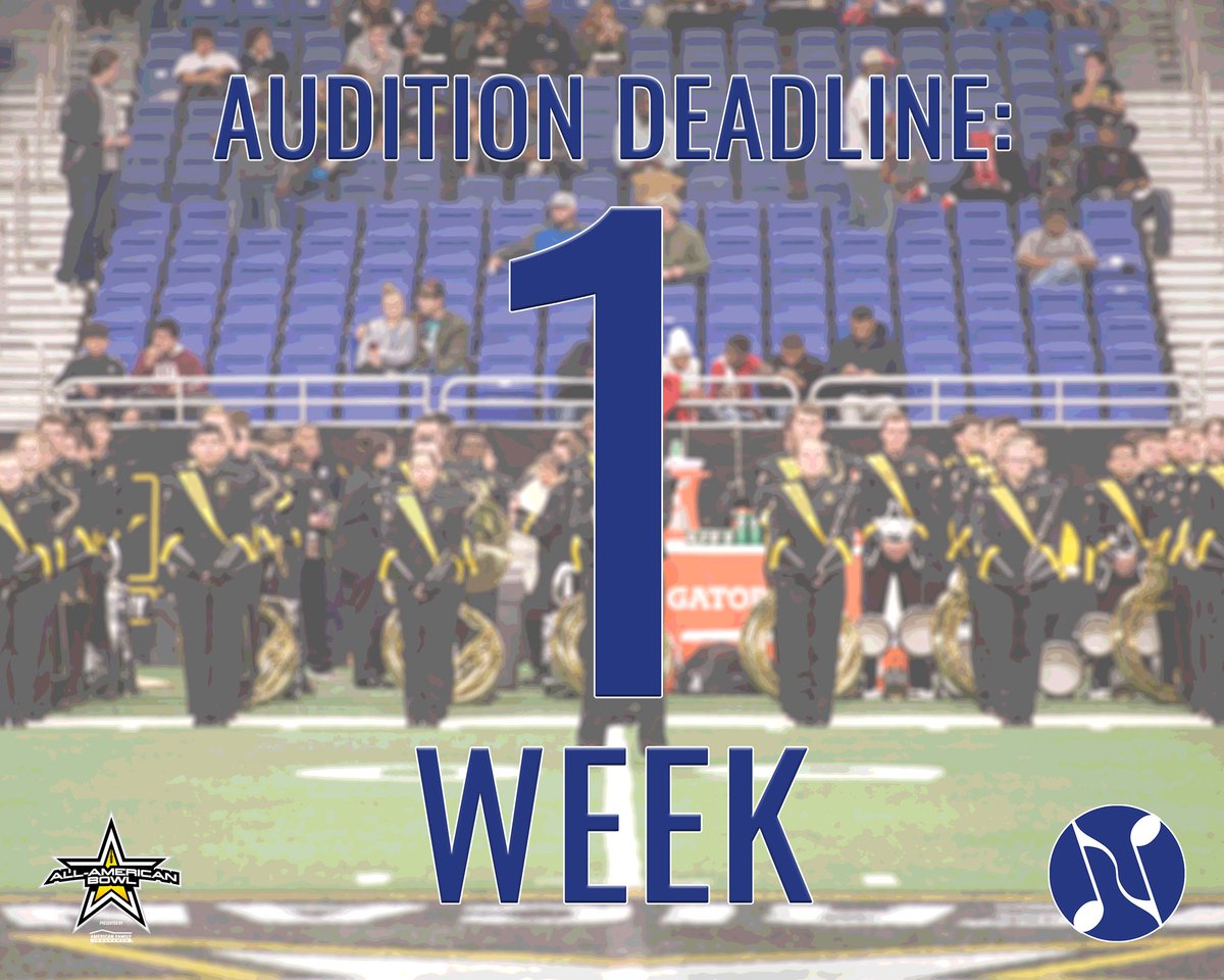 We're approaching the final week to submit auditions for the <a href="/AllAmericanBand/">All-American Band</a>! The deadline is next Friday, June 1! High school juniors (class of 2019), visit noteworthyrecruiting.com when you're ready!