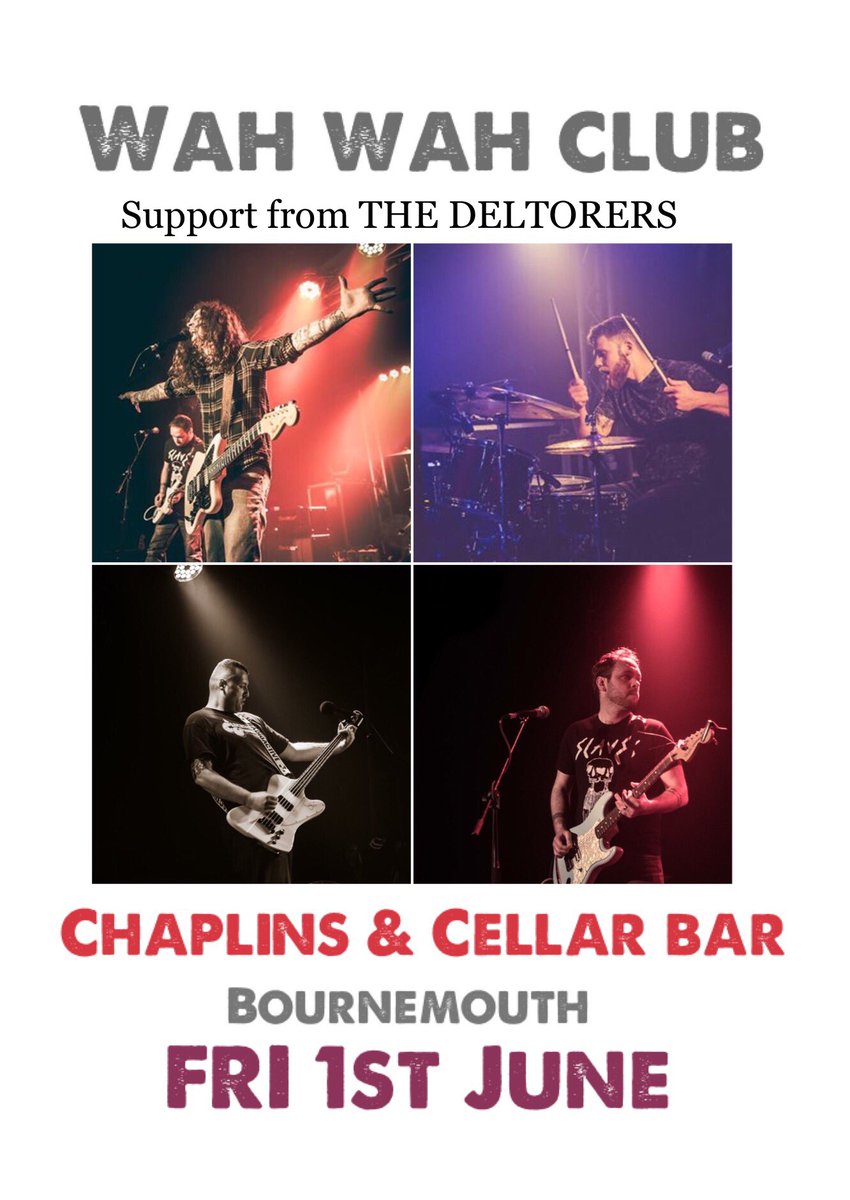 Wah Wah Club (@wahwahclub4) on Twitter photo We can't wait to play Bournemouth's <a href="/chaplinscellar/">Chaplins Cellar Bar</a> with <a href="/TheDeltorers/">DELTORERS</a> Friday 1st June
<a href="/Bournemouthecho/">Bournemouth Echo</a>
<a href="/BournemouthRad/">Bournemouth Radio 🎵</a>
@Bournemouth We can't wait to play Bournemouth's <a href="/chaplinscellar/">Chaplins Cellar Bar</a> with <a href="/TheDeltorers/">DELTORERS</a> Friday 1st June
<a href="/Bournemouthecho/">Bournemouth Echo</a>
<a href="/BournemouthRad/">Bournemouth Radio 🎵</a>
@Bournemouth