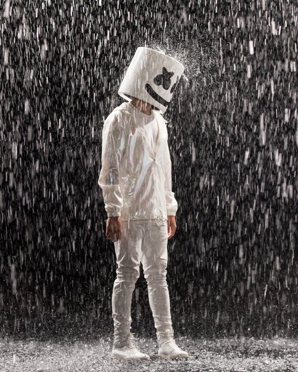 marshmello's tweet photo. Luckily this helmet is waterproof ☔️ #YouCanCry video coming next week https://t.co/rFtEQJirfg