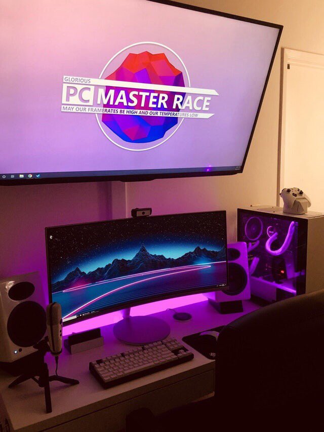PcsToday's tweet photo. The #pcmasterrace in full display by u/jprovido on @reddit 

#reddit #rgb #purple #pc #pcsetup #gaming #pcgaming https://t.co/vqSJ2OM5MI