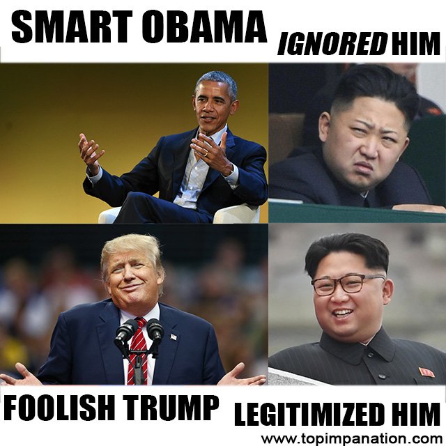 topimpanation's tweet photo. Foolish President had a false sense of confidence. Did he really think he could do what Obama was smart enough to not even bother with? #Obama #NorthKorea #NorthKoreaSummit #DonaldTrump #kimjongun #obamawassmart #failednorthkoreansummit #topimpanation #foolishtrump #smartobama https://t.co/3VBUzcdGeX