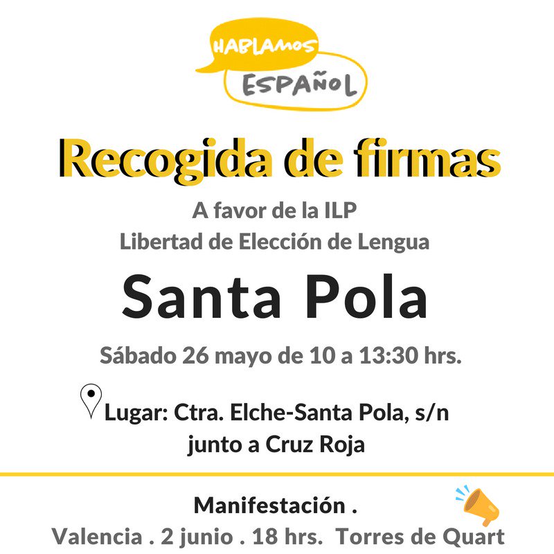 UPYDAlicante's tweet photo. Recogidas de firmas programadas para este fin de semana a favor de la ILP de #HablamosEspañol, Libertad de Elección Lingüística. @Noaldecretazo @GaliciaBilingue https://t.co/t29bR2f3DK