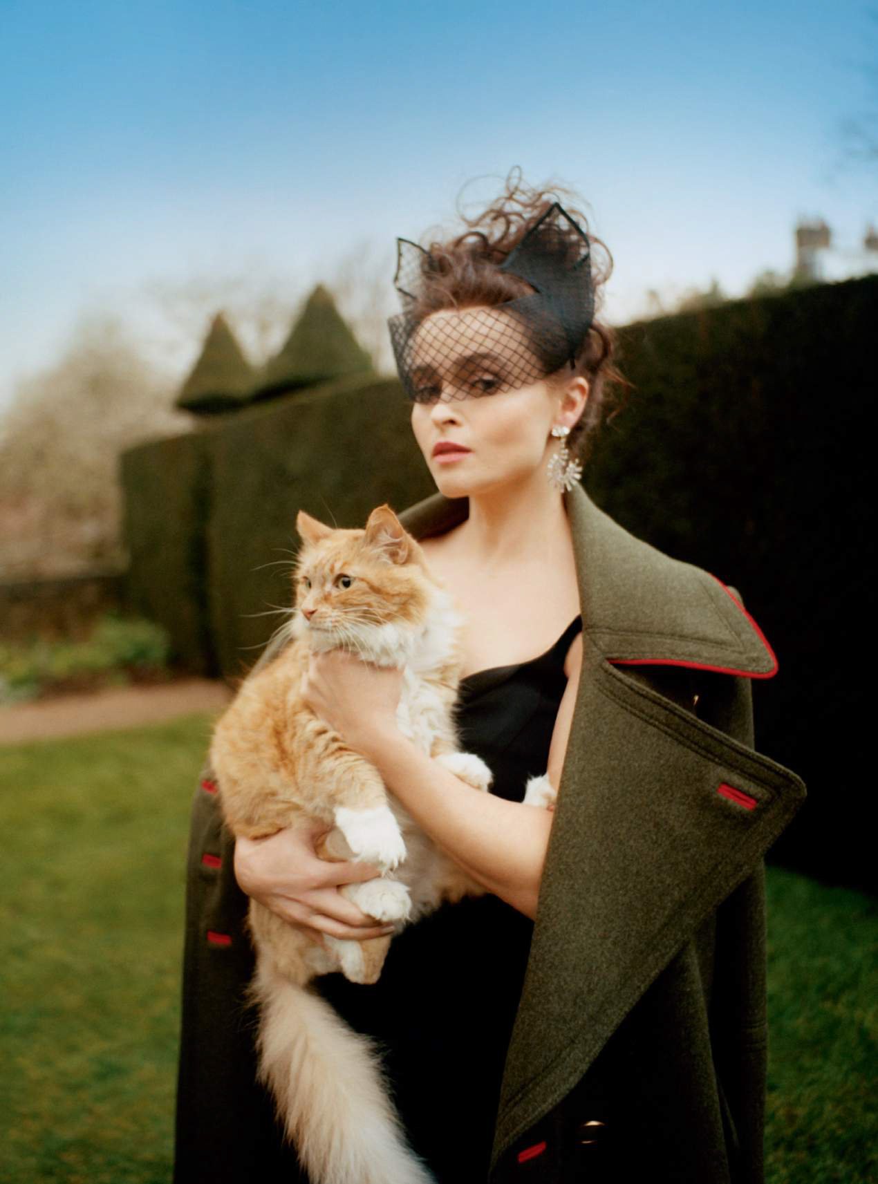 Happy 52nd birthday to Helena Bonham Carter. (Photographed with a ginger cat for Harpers Bazaar UK) 