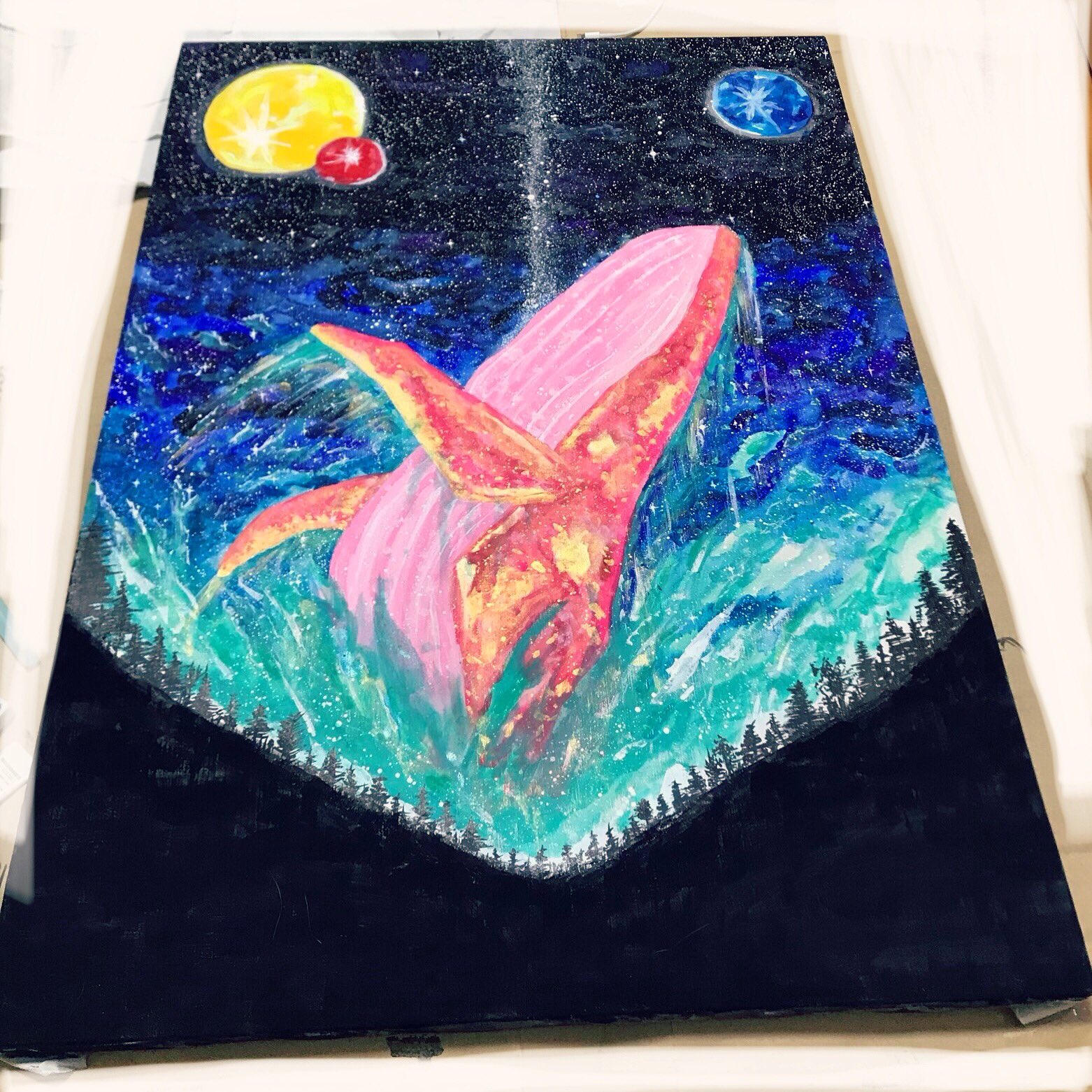 宇宙と自然のアクリル画 宇宙の絵』part3🚀 背景→アクリル絵の具 星