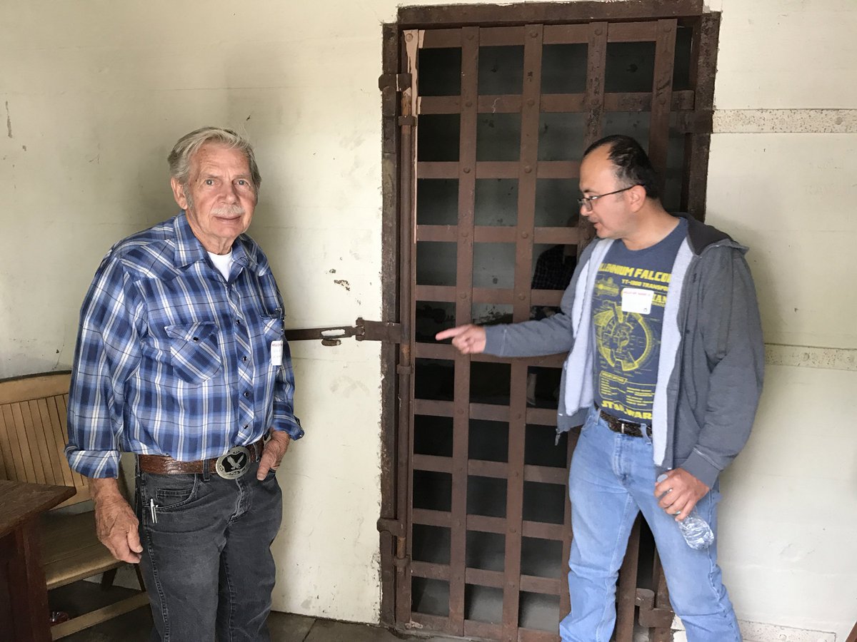 Former Chino resident Bob Edwards and his son-in-law Hugo Mitre check out Chino’s old jail, in the park on 11th Street, between B and C streets. In 1913, Chino paid $558 to build the jail. In 1996, it was relocated to its present location. It is only opened on special occasions.