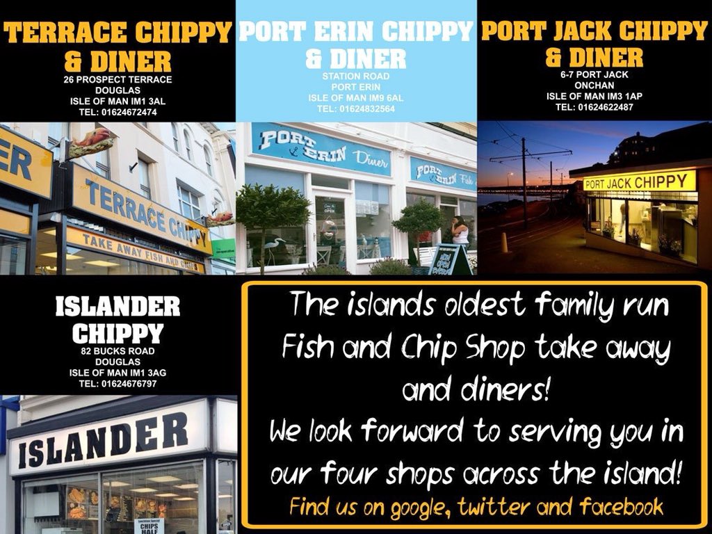 portjackchippy's tweet photo. All of our four family run fish and chip shops are ready and waiting for @iom_tt Look forward to seeing and serving you all over the island this #TT2018 more opening times to follow, we @portjackchippy are open every day and from late tomorrow!! #iom #onchan https://t.co/EvvOSwBvpm