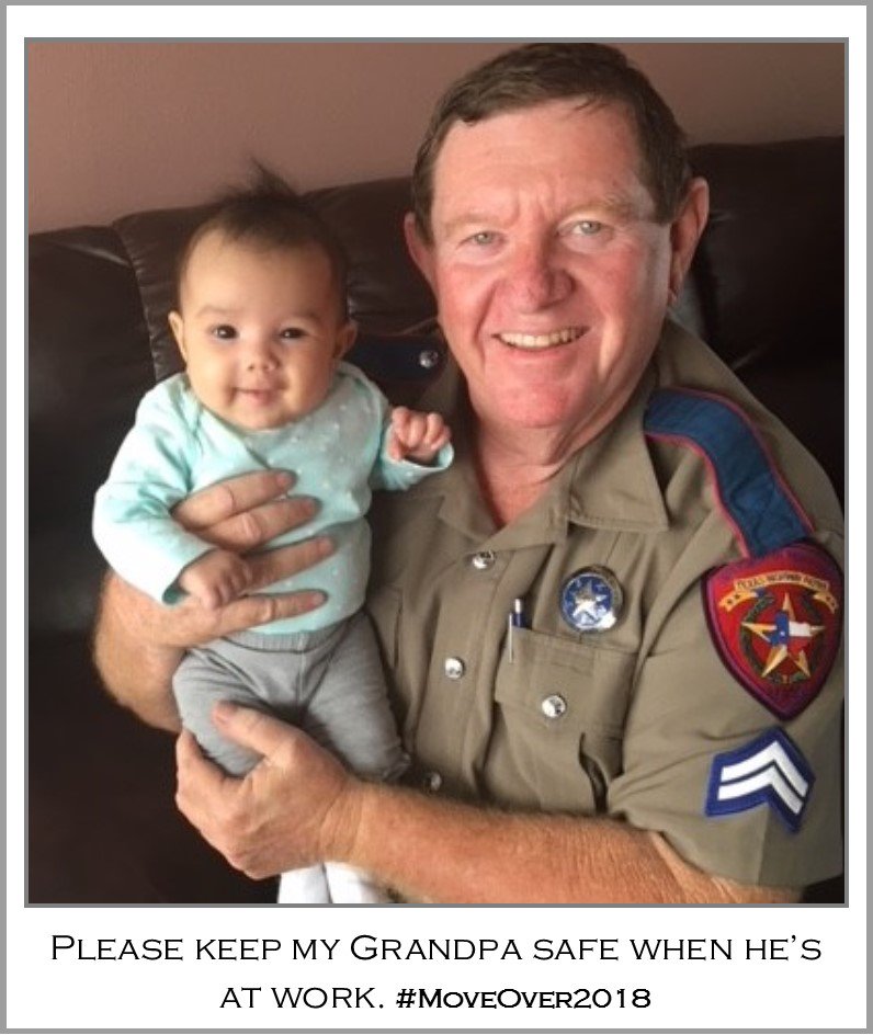 TxDPS's tweet photo. As you kick off your Memorial Day weekend, remember, itโs the law to move over or slow down when you pass an emergency vehicle on the side of the road. Doing so keeps our Troopers safe and will help this grandpa make it home tonight. #MoveOver2018 https://t.co/v2dQBNF4aa