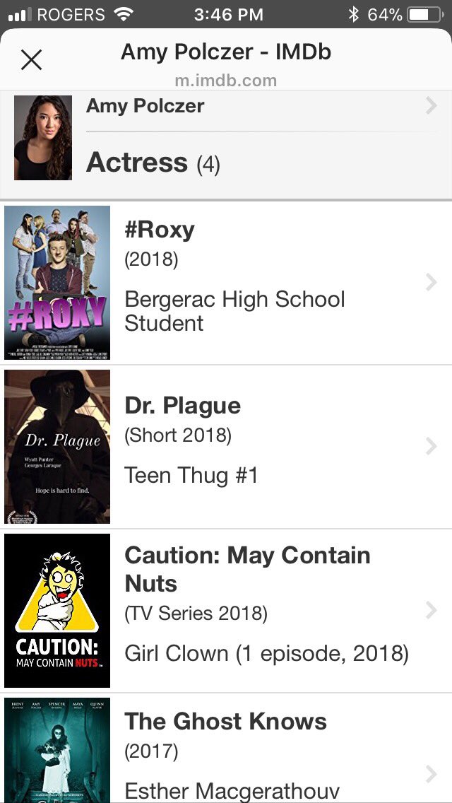 AmyPolczer's tweet photo. My 4th #IMDb #acting credit #yegfilm #actress #film #actor #movie #yeg https://t.co/7KmEEWS51E