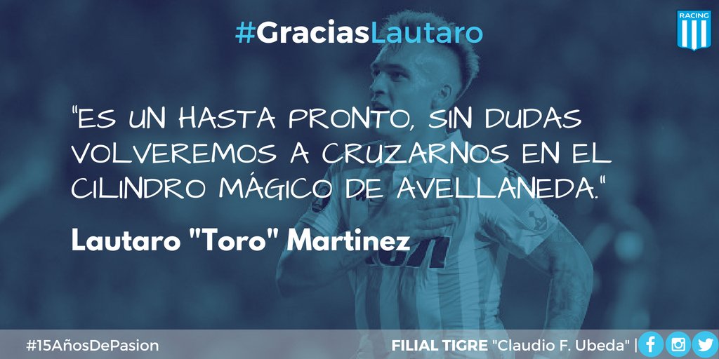 #GraciasLautaro | Se confirmó la noticia, Se va Lautaro. 
Desde la <a href="/FilialTigre/">Filial Tigre</a> le deseamos éxito en su nueva etapa profesional.

#VamosAcademia 💙⚪️💙