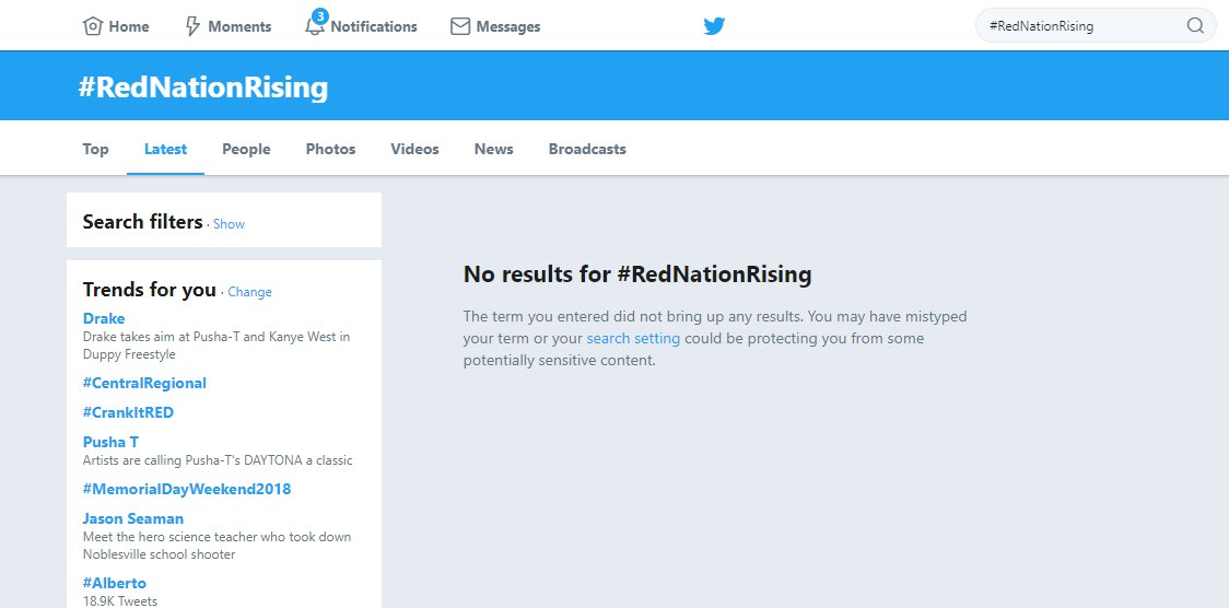 GracieNunyabiz's tweet photo. Hummmmm .... @RedNationRising & #RNR folks must be kicking azz!! Why else would I get THIS when I search for the #RedNationRising tag page?? #Censorship #CensorshipMachines #CCOT #PJNET #RNRTN #tcot #Consmover https://t.co/eWEj5EcCC6