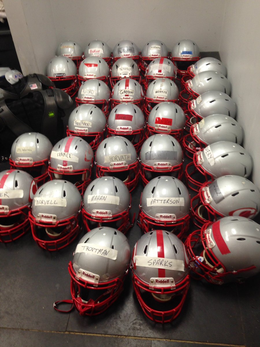 CoachJackson05's tweet photo. CMS football hounds Redhound Ready!!!  Can't wait to get started!  When helmets have names, it's close! Go Redhounds! https://t.co/5pLqraw37L