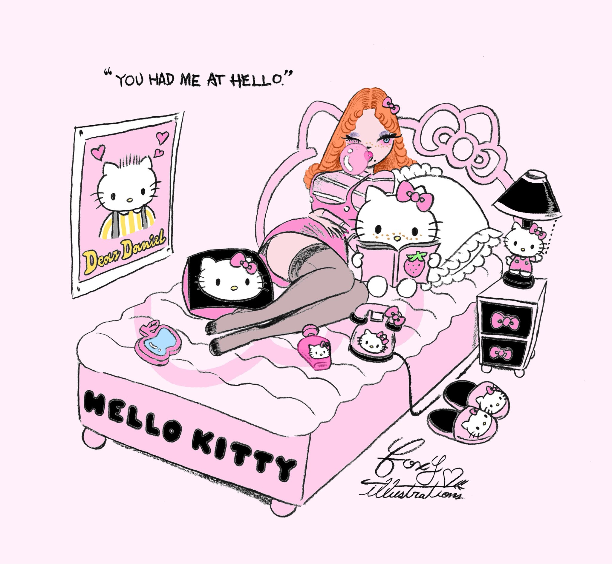 Foxy Illustrations Foxy Hello Kitty You Had Me At Hello Heads Up Kitty Girl I M Proud To Announce My First Official Collaboration With Hello Kitty Limited Pop Up Store Coming