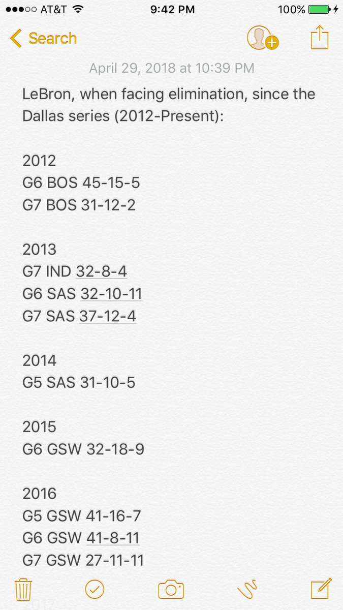 getnickwright's tweet image. I made this list of LeBron in elimination games after Game 7 against Indiana. These numbers seem make believe. 13 A+ games.