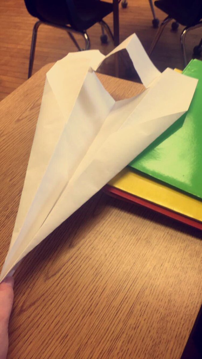 SchryversAlexis's tweet photo. “I remembered how cool you thought it was that I could make a paper airplane like this so I made you one so you could learn.” - 7th grader I struggled to connect with at first. He remembered a short conversation we had in Feb. 😭💙 https://t.co/Fgojdt6bjG
