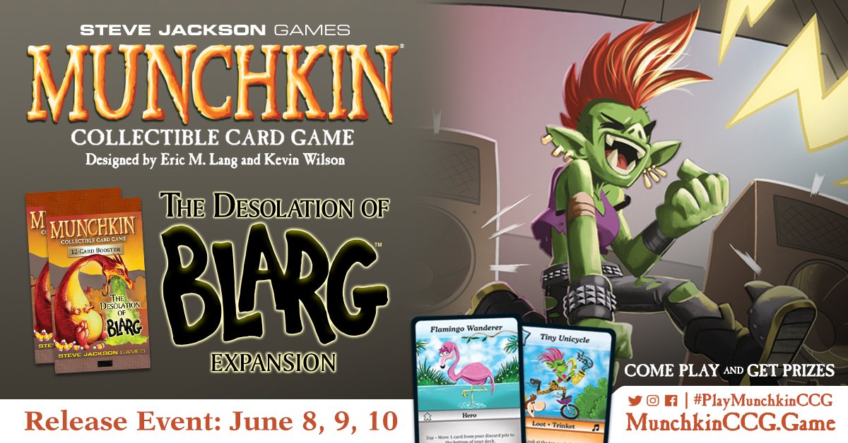 CadetsGaming's tweet image. The first expansion to the Munchkin CCG releases on June 8th and we're celebrating with a special event! Come in and get some of the new set, build a deck and play casually with friends. We'll have special goodies to hand out for players at the end! @SJGames #PlayMunchkinCCG