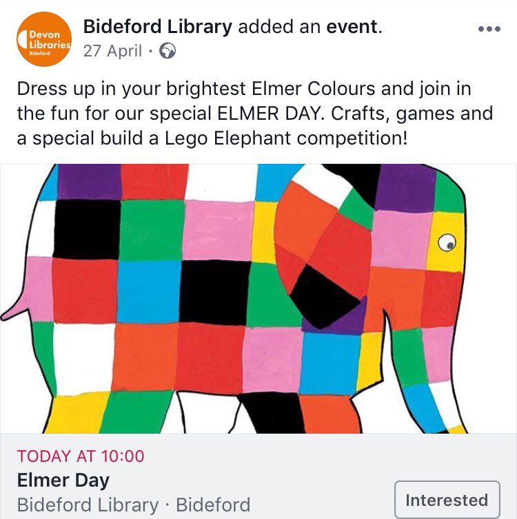 TabisW's tweet photo. A big shout out to all taking part in the #ElmerDay fun and games today! You’ve got to love Elmer! #learninlibraries https://t.co/e1EwxaoZCm