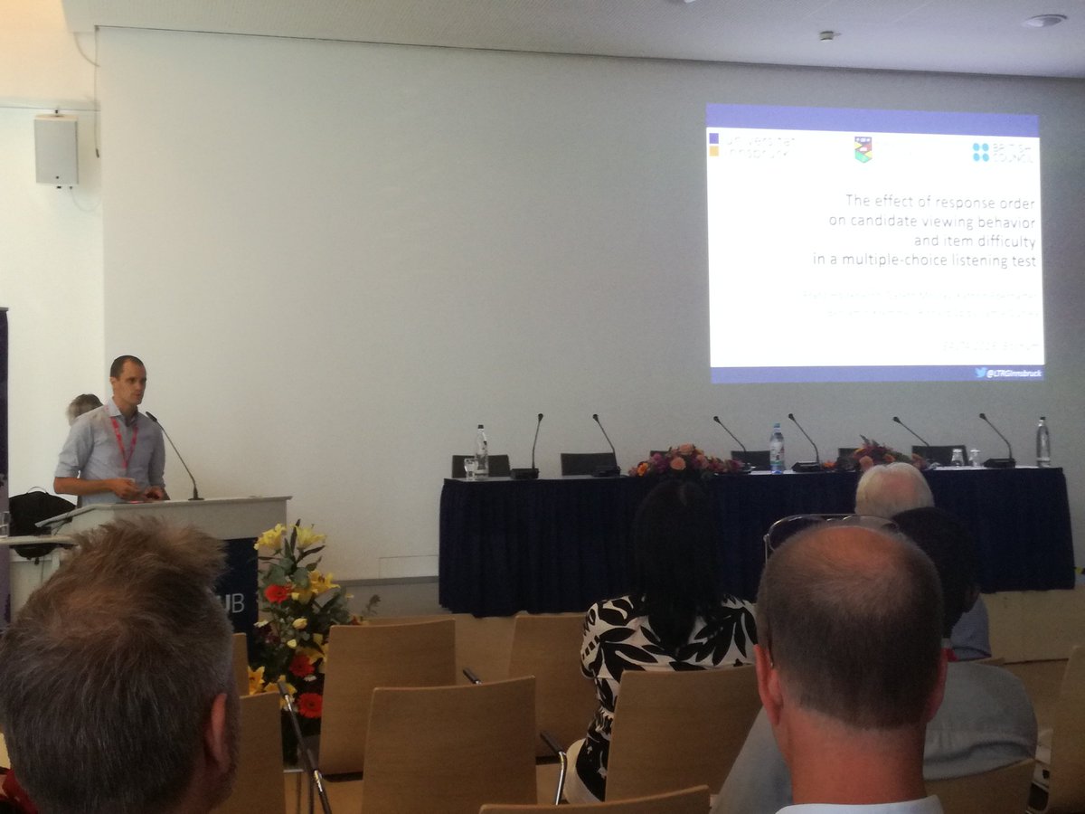 <a href="/LTRGInnsbruck/">LTRGI</a> presentation no. 3 of 7 at #EALTA2018: Franz Holzknecht presenting our joint project with <a href="/Gareth47641367/">Gareth McCray</a> and the <a href="/BritishCouncil/">British Council</a> on response order effects in #multiplechoice #listening tests. #eyetracking