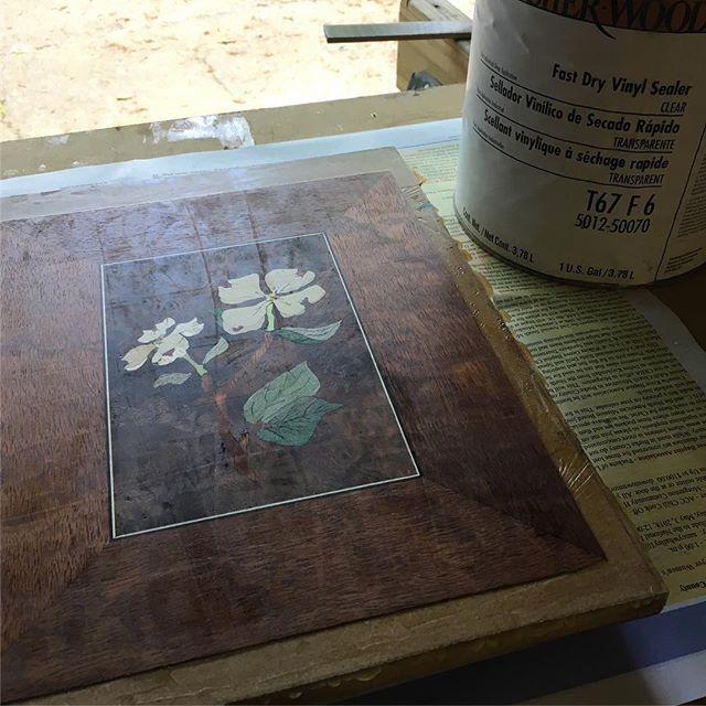 pconstantian's tweet photo. Applying sanding sealer after sanding at 220, 320, 440, and 800 grit. Just a few more steps before I finish my first marquetry piece! Two of these dogwoods will be featured in the backgammon set. The others, like this one, will be fitted with wall mounti… https://t.co/SaqgIYliRN https://t.co/DmQ2nbSQ9I