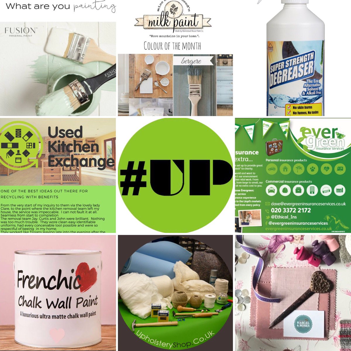 TheHouseofUp's tweet photo. Wishing our #Affiliate Partners a happy #BankHoliday; doing a fab job supporting the #UpcycledHour #UPCollective, delighted they’re onboard @FusionPaint @MMSMilkPaintUK @HomeStrip @UsedKitchenEx @Ethical_Ins @FrenchicPaint @UpholsteryShopB @rascalandroses https://t.co/qUMR8gy3Kb https://t.co/t4C4cTRpV7