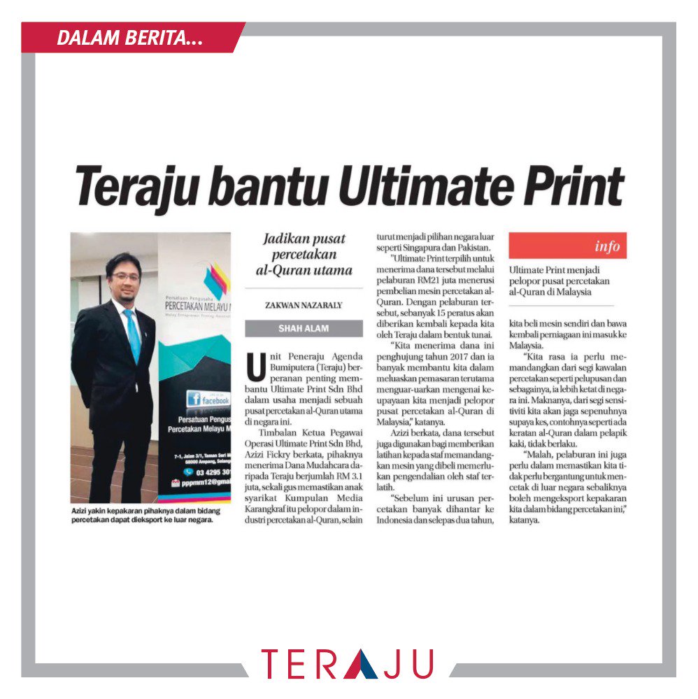 Teraju On Twitter Dana Mudahcara Lonjakkan Ultimate Print Menjadi Pencetak Al Quran Utama Di Malaysia Karangkraf Sinaronline Baca Lebih Lanjut Https T Co B6myu4d2au