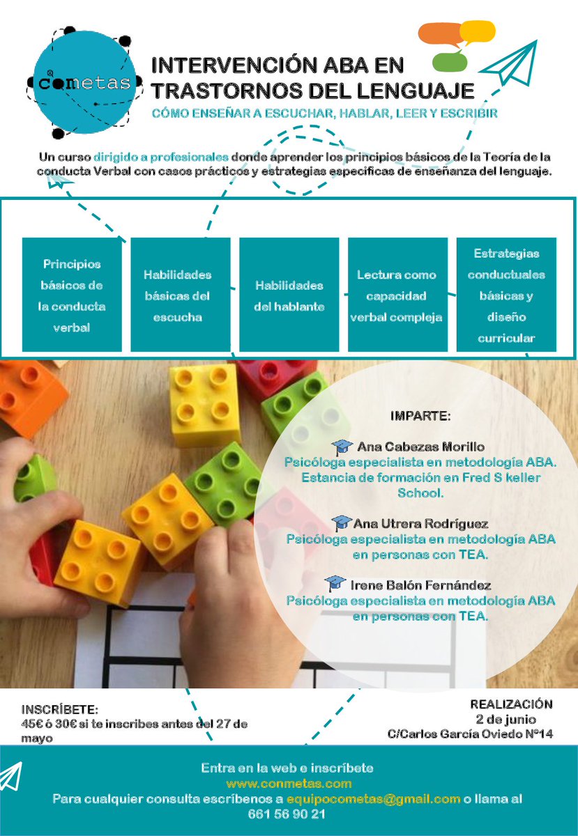 equipocometas's tweet photo. Hoy es el último días para inscribirse con reducción de precio en el curso de intervención ABA en trastornos del lenguaje. Entra en la web e inscríbete! https://t.co/CSC59IMYP7 https://t.co/9saglgKXP6