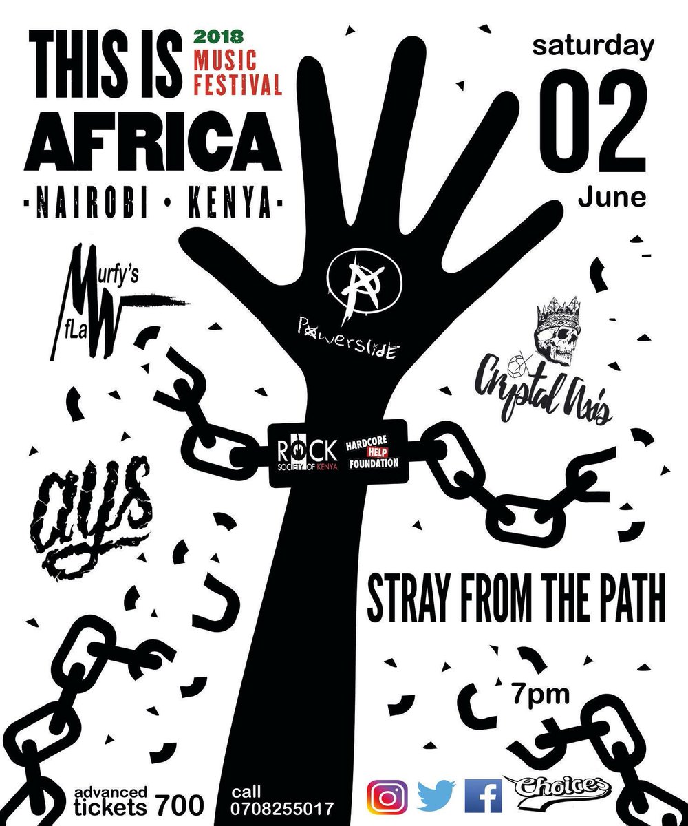 Next Saturday @TIAfestival #thisisafricafest #afropunk #afrometal #hardcore #punkrock #strayfromthepath #murfysflaw #powerslide #crystalaxis #ays #djtumz @ Choices Baricho Road Nairobi