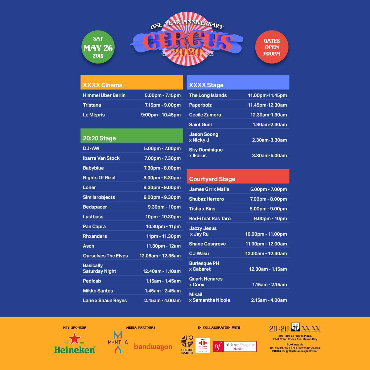 Tonight's schedule for #Circus2020! <a href="/pedicabmanila/">Pedicab</a> plays at 1:15am 👽