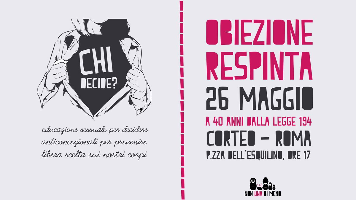 A 40 anni della #Legge194 oggi corteo a Roma
Per una sessualità libera, per la contraccezione gratuita
#Liberedi scegliere ✊🏼
facebook.com/events/7395652… 
@nonunadimeno