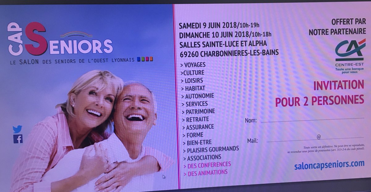 Le salon Cap Seniors de l’Ouest Lyonnais c’est dans 15 jours à Charbonnières les Bains et forcément avec <a href="/ca_centrest/">Crédit Agricole Centre-est</a> !
Invitation à dispo 👆
