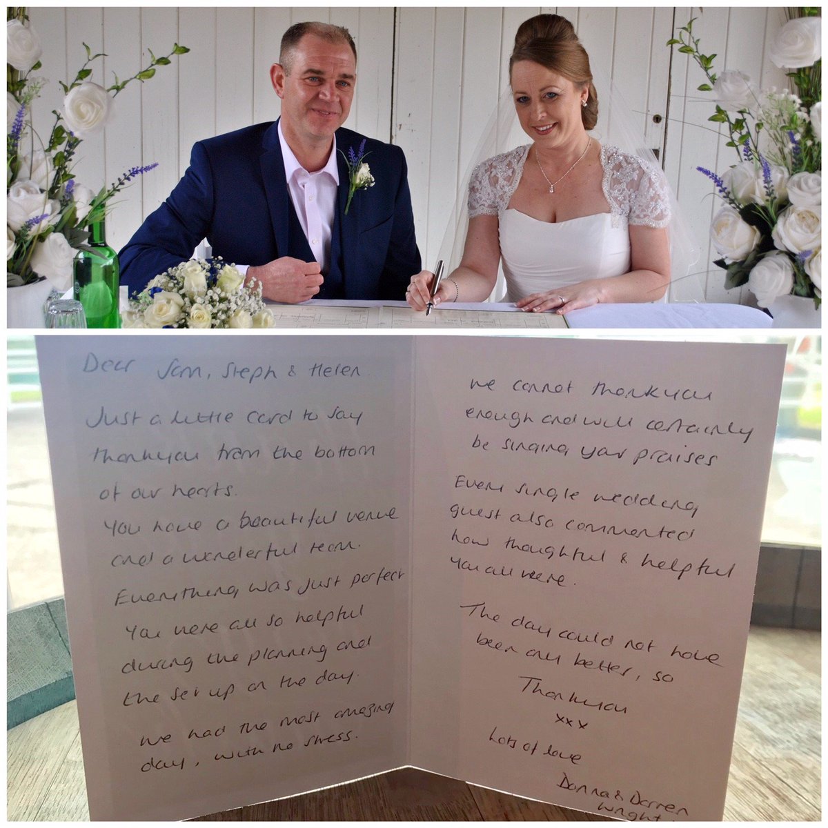 A lovely thank you card from a lovely couple! The team are happy to hear how much you enjoyed your wedding day &amp; wish you all the best as Mr and Mrs Wright!