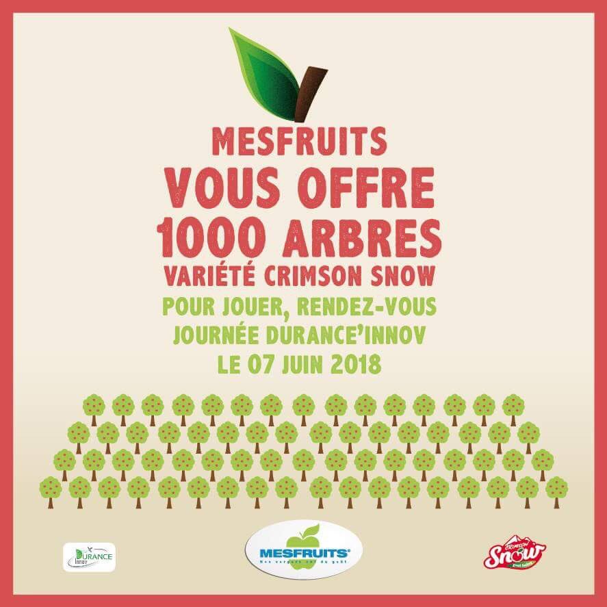 mesfruits's tweet photo. Tenez vous prêt 👩🏻‍🌾🍎👨🏻‍🌾 ! Le jeudi 7 juin 2018 lors de l'événement DURANCE'INNOV #MESFRUITS vous offre 1000 arbres de sa nouvelle variété de pomme Crimson Snow 🍎💪! #crimsonsnowapples #pommecrimsonsnow #jeuconcours #snowbuzz #duranceinnov #duranceinnov2018 https://t.co/D6qVyu1S3q