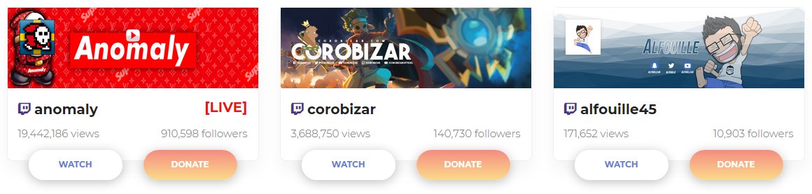 CryptoDonateHQ's tweet photo. Congrats to our 3 most tipped streamers; @anomalyxd @Corobizar @Alfouille
Thanks for helping getting cryptocurrencies democratized ! 🎉

One of them is currently live, check him out : https://t.co/0rC61bwH7r https://t.co/R5An6AQD3v