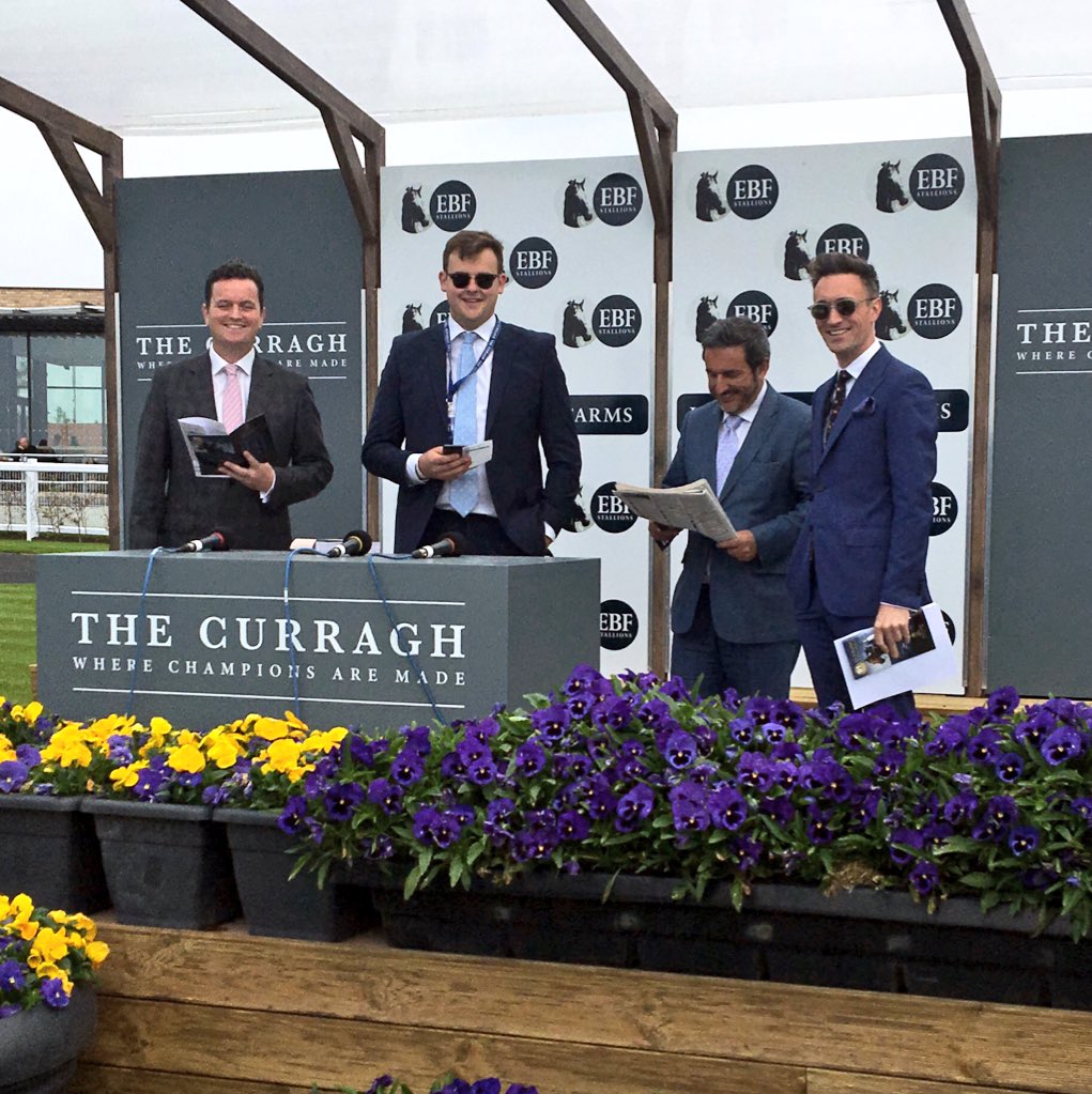 curraghrace's tweet photo. The #WinningLine is under way with @thom_malone @turftalktom @BrennanP74 & Jason Singh from @Tattersalls1766 #IrishGuineas #TheCurragh #WhereChampionsAreMade https://t.co/5XLKBntU38
