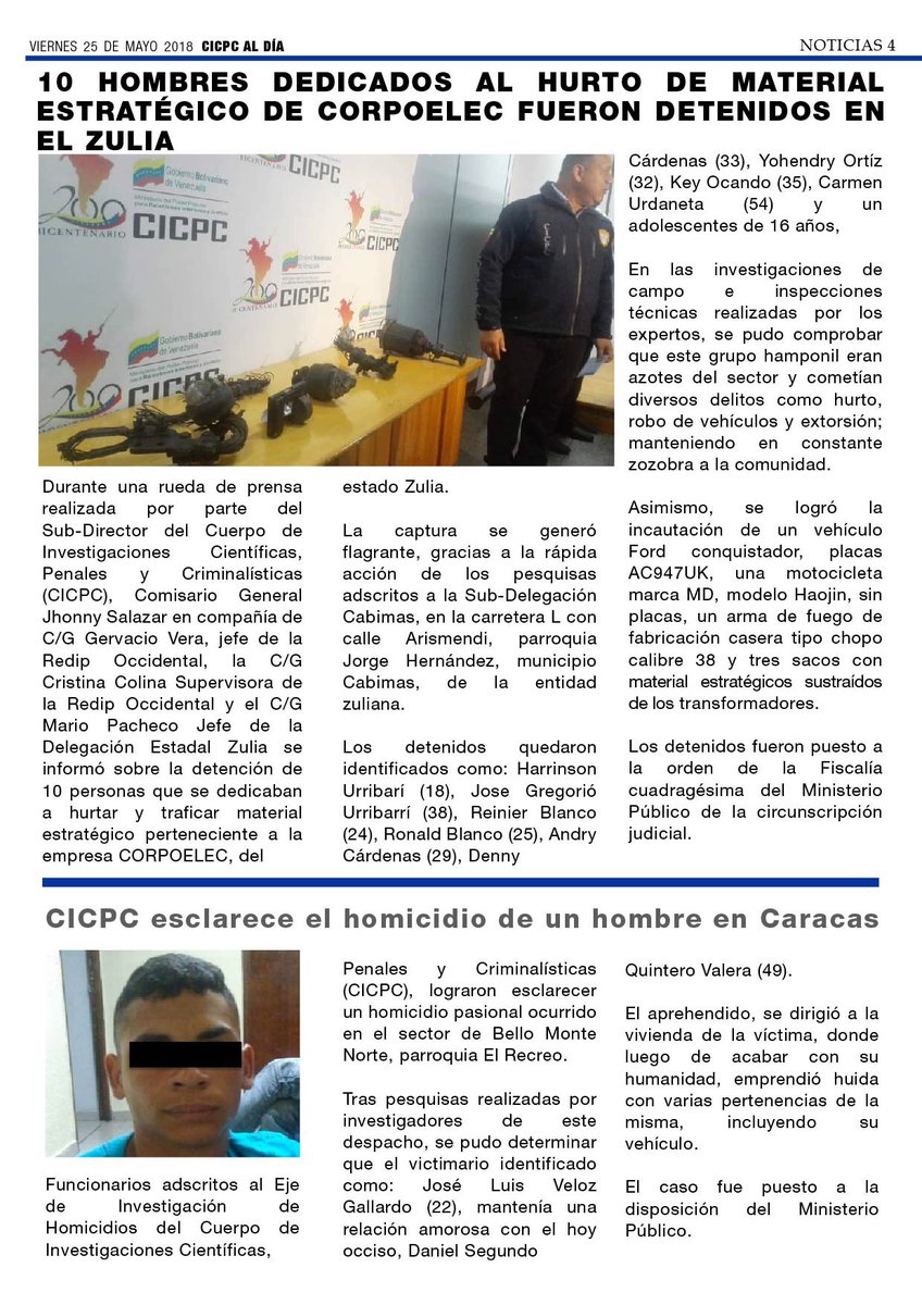 PRENSACICPC's tweet image. 1- Aparece el segundo número del Periódico Digital CICPC Al Día, viene mejorado por las sugerencias de sus lectoras y lectores. En CICPC Al Día encontraremos: una semblanza del Sub-Director Jhonny Salazar, el esclarecimiento del triple homicidio en el estado Aragua