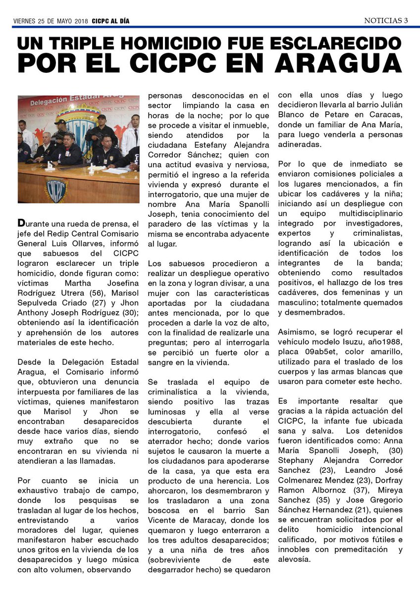 PRENSACICPC's tweet image. 1- Aparece el segundo número del Periódico Digital CICPC Al Día, viene mejorado por las sugerencias de sus lectoras y lectores. En CICPC Al Día encontraremos: una semblanza del Sub-Director Jhonny Salazar, el esclarecimiento del triple homicidio en el estado Aragua
