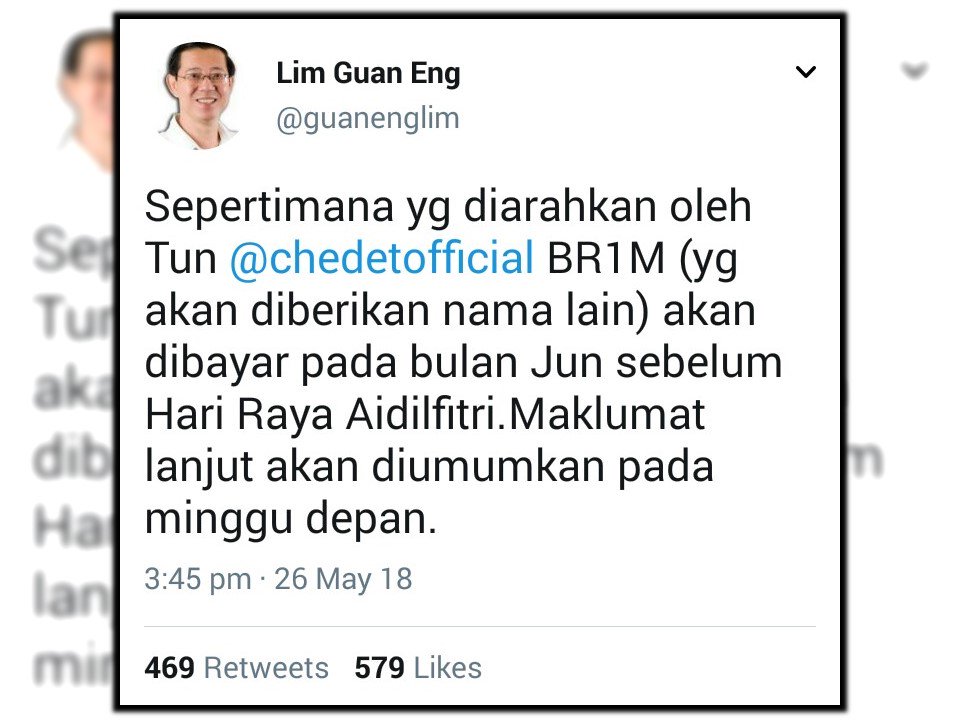 BR1M Akan Dibayar Pada Jun Sebelum Hari Raya Aidilfitri BR1M Akan Dibayar Pada Jun Sebelum Hari Raya Aidilfitri
