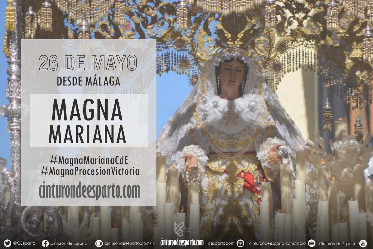 Retweeted Cinturón de Esparto (@CEsparto):

Recuerda que hoy estaremos en la #MagnaProcesiónVictoria. Etiquetanos en 📲 #MagnaMarianaCdE ¡¡Te publicamos¡!!!